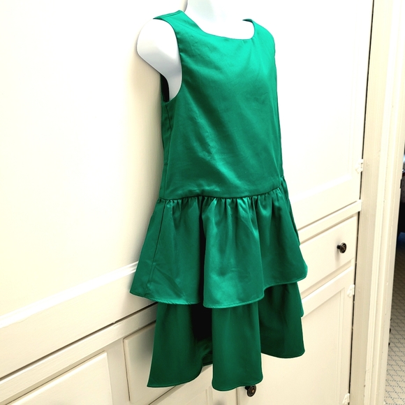 New! J Crew sz 4 Crewcuts Girls' Emerald Green Sateen Tiered Dress NWT - Picture 3 of 9
